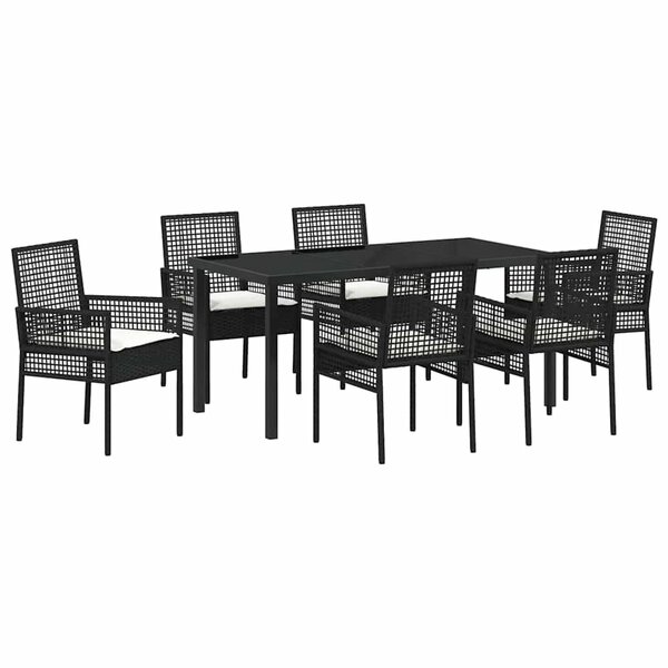 vidaXL Ensemble de salle à manger pour jardin 7 Pièces Noir polyrotin