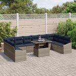 vidaXL Ensemble de canapé de jardin avec coussin 11 Pièces Gris et marine