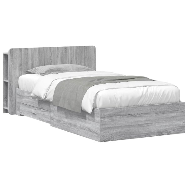 vidaXL Cadre de lit avec rangement Sonoma gris 90 x 200 cm