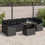 vidaXL Set de canapé de jardin 8 pièces avec coussins en poly rotin noir