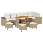 vidaXL Ensemble de canapés de jardin 10 pièces avec coussins  beige en rattan synthétique et acacia.