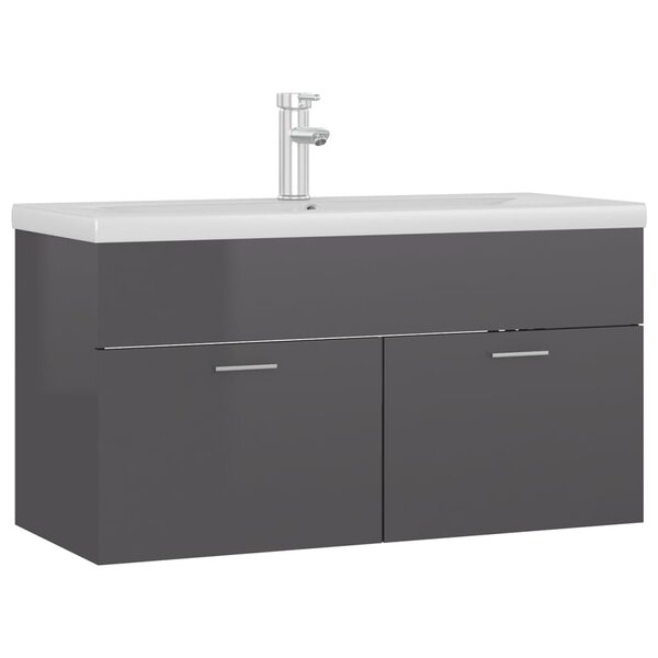 vidaXL Armoire d'évier avec lavabo intégré Gris brillant Aggloméré