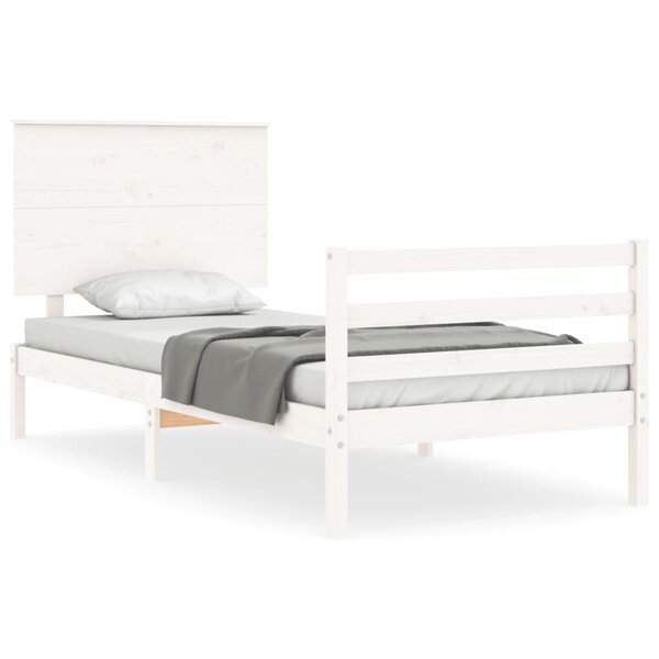 vidaXL Cadre de lit avec tête de lit blanc 90x200 cm bois massif