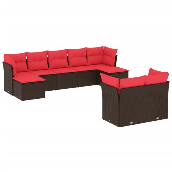 vidaXL Salon de jardin avec coussins 9 Pièces marron résine tressée