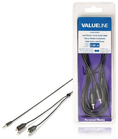 Cable Audio Valueline Jack 3"1/2 vers 2 x RCA 2m