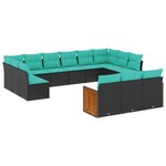 vidaXL Salon de jardin avec coussins 13 Pièces noir résine tressée
