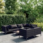 vidaXL Salon de jardin 8 Pièces avec coussins Résine tressée Gris foncé