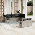 vidaXL Salon de jardin 9 Pièces avec coussins gris clair résine tressée