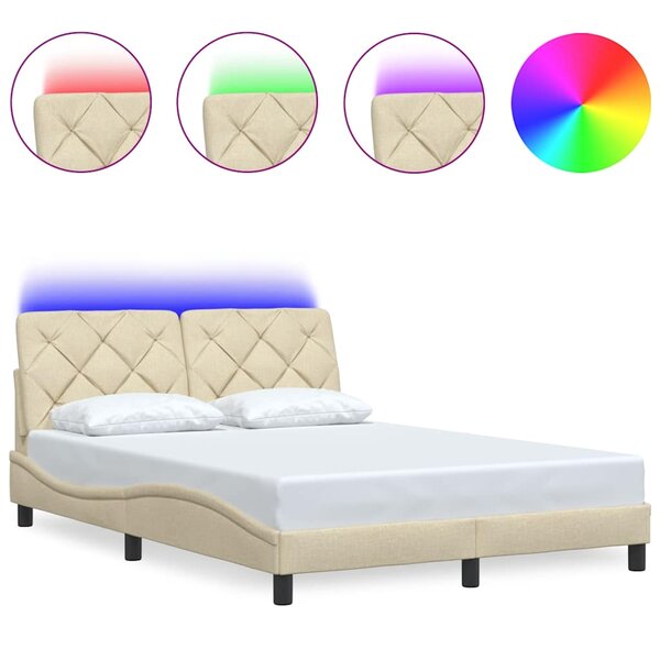 vidaXL Cadre de lit avec LED sans matelas crème 140x190 cm tissu