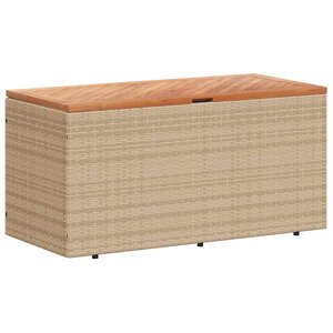 vidaXL Boîte de rangement de jardin beige résine tressée bois d'acacia