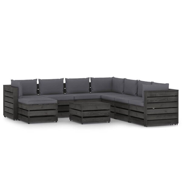 vidaXL Salon de jardin 9 Pièces avec coussins Bois imprégné de gris