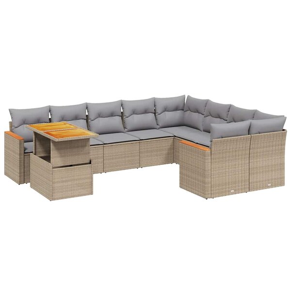vidaXL Salon de jardin avec coussins 10 Pièces beige résine tressée