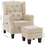 vidaXL Fauteuil de massage avec repose-pied Crème Tissu