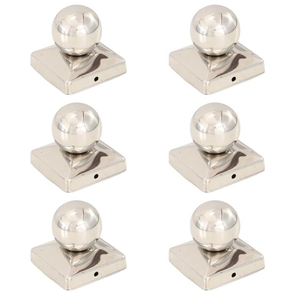 vidaXL Bouchons de poteau 6 Pièces Globe final Acier inoxydable 81x81 mm