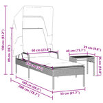vidaXL Chaise longue avec auvent et table gris clair résine tressée