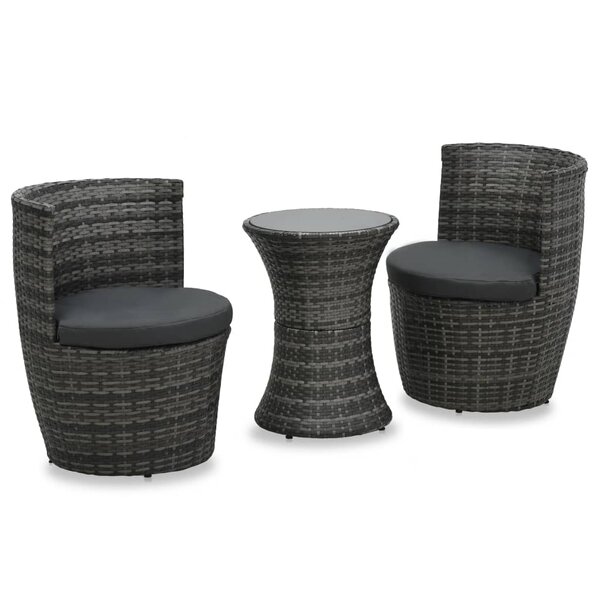 vidaXL Mobilier de bistro 3 Pièces avec coussins Résine tressée Gris