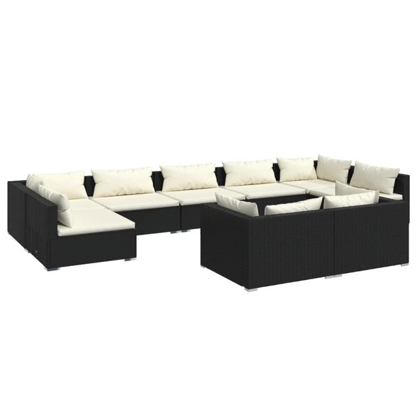 vidaXL Salon de jardin 9 Pièces avec coussins Noir Résine tressée