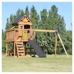 Tour Jack plateforme 2 balançoires table toboggan gris