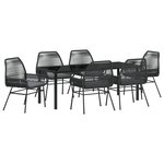 vidaXL Ensemble de Salle à Manger de Jardin de 7 Pièces avec Coussins en Rattan Poly Noir