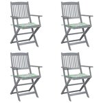vidaXL Chaises pliables d'extérieur 4 Pièces avec coussins Bois d'acacia