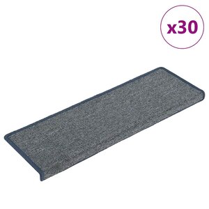vidaXL Tapis d'escalier 30 pièces 65 x 21 x 4 cm Gris clair et bleu Bord rectangulaire