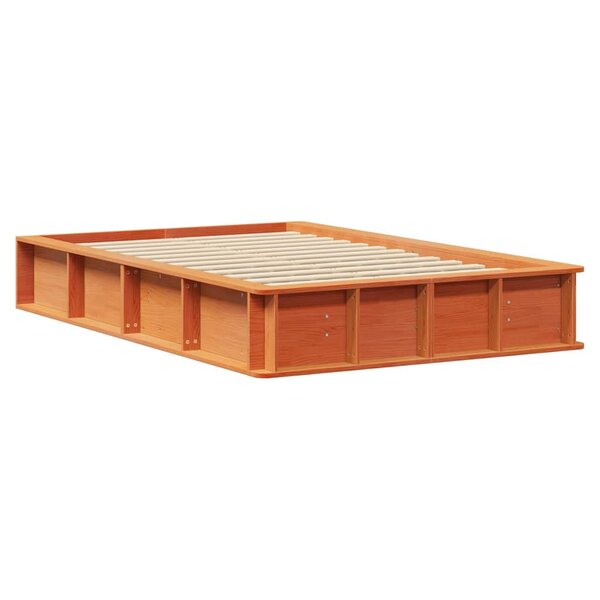 vidaXL Cadre de lit avec stockage Marron cire 140 x 200 cm Bois massif
