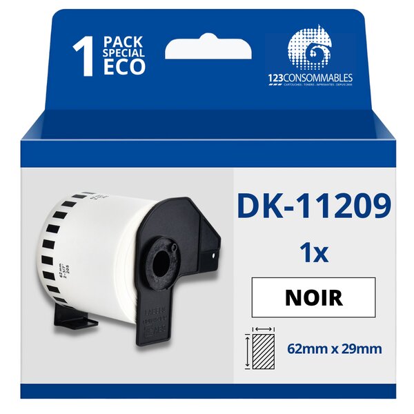 Étiquettes compatibles Brother DK11209 - 29x62 mm - 800 unités - Texte noir sur fond blanc