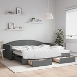 vidaXL Lit de jour avec gigogne et tiroirs gris foncé 100x200 cm tissu