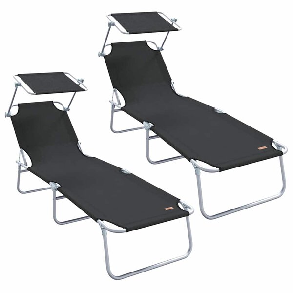 vidaXL Transat 2-personne 2 Pièces Noir 58 x 188 x 77cm tissu