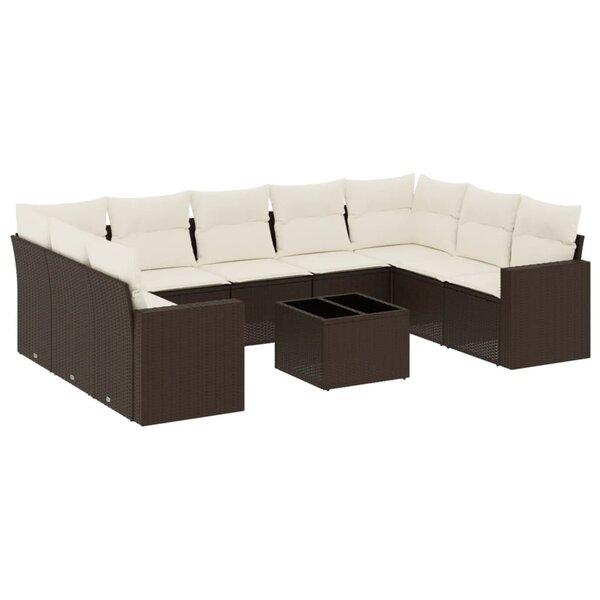 vidaXL Salon de jardin 10 Pièces avec coussins marron résine tressée