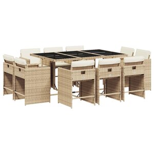 vidaXL Ensemble à manger de jardin et coussins 11 Pièces beige poly rotin