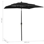 vidaXL Parasol de jardin à 3 niveaux avec mât en aluminium noir 2x2 m
