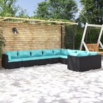 vidaXL Salon de jardin 9 Pièces avec coussins Résine tressée Noir