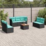vidaXL Salon de jardin 8 Pièces avec coussins noir résine tressée