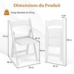 Lot de 2 chaises pliantes en résine chaises de jardin portables avec siège rembourré cadre en résine avec capacité statique de 500 kg blanc 20_0008755