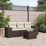 vidaXL Salon de jardin 4 Pièces avec coussins marron résine tressée