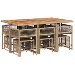 vidaXL Ensemble à manger de jardin et coussins 11 Pièces beige poly rotin