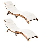 vidaXL Chaises longues et coussins 2Pièces Crème blanc Bois massif acacia