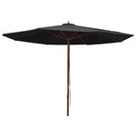 vidaXL Parasol d'extérieur avec mât en bois 350 cm Noir