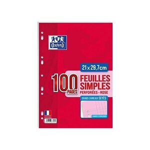 Feuillets mobiles en couleur  A4  Seyès  rose OXFORD