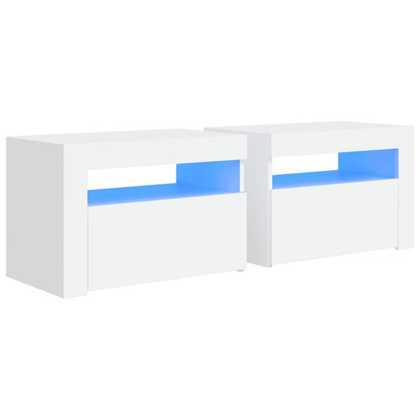 vidaXL Tables de chevet 2 Pièces avec LED Blanc 60x35x40 cm
