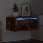 vidaXL Table de chevet murale avec lumières LED chêne fumé