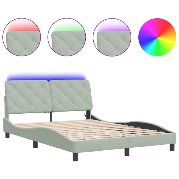vidaXL Cadre de lit avec LED sans matelas gris clair 140x200cm velours
