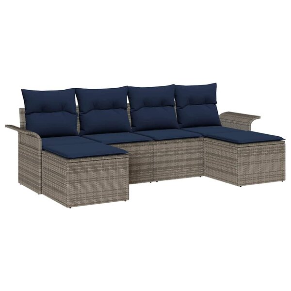 vidaXL Ensemble de canapé de jardin avec coussin 6 Pièces Gris polyrotin