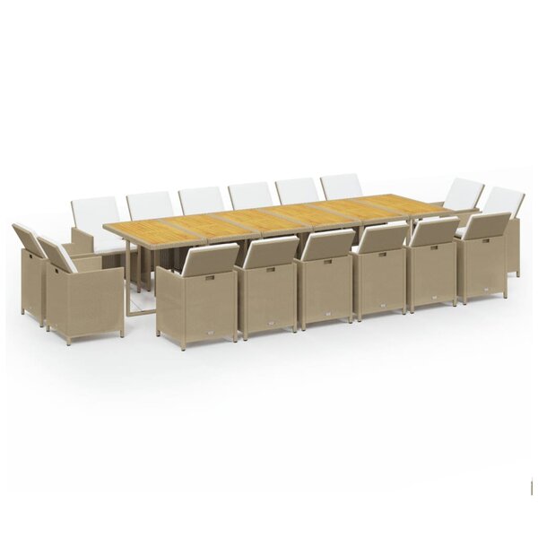 vidaXL Ensemble à dîner de jardin coussins 17 Pièces Résine tressée Beige