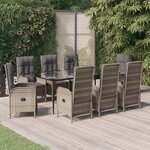 vidaXL Ensemble à manger de jardin 9Pièces et coussins noir et gris