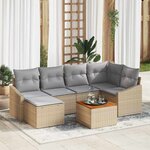 vidaXL Ensemble de canapé de jardin 7 Pièces Beige Poly rotin