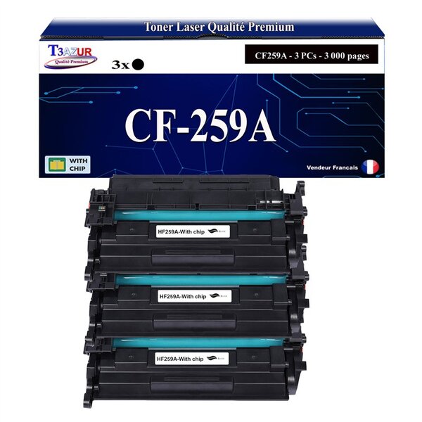 T3AZUR -3x Toners compatibles avec HP CF259A (59A) pour HP LaserJet Enterprise M406dn  M430f MFP  M304a
