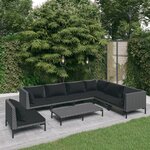 vidaXL Salon de jardin 8 Pièces avec coussins Résine tressée Gris foncé