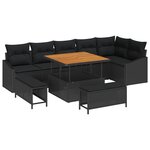 vidaXL Ensemble de canapé de jardin avec coussin 9 Pièces Noir Poly rotin